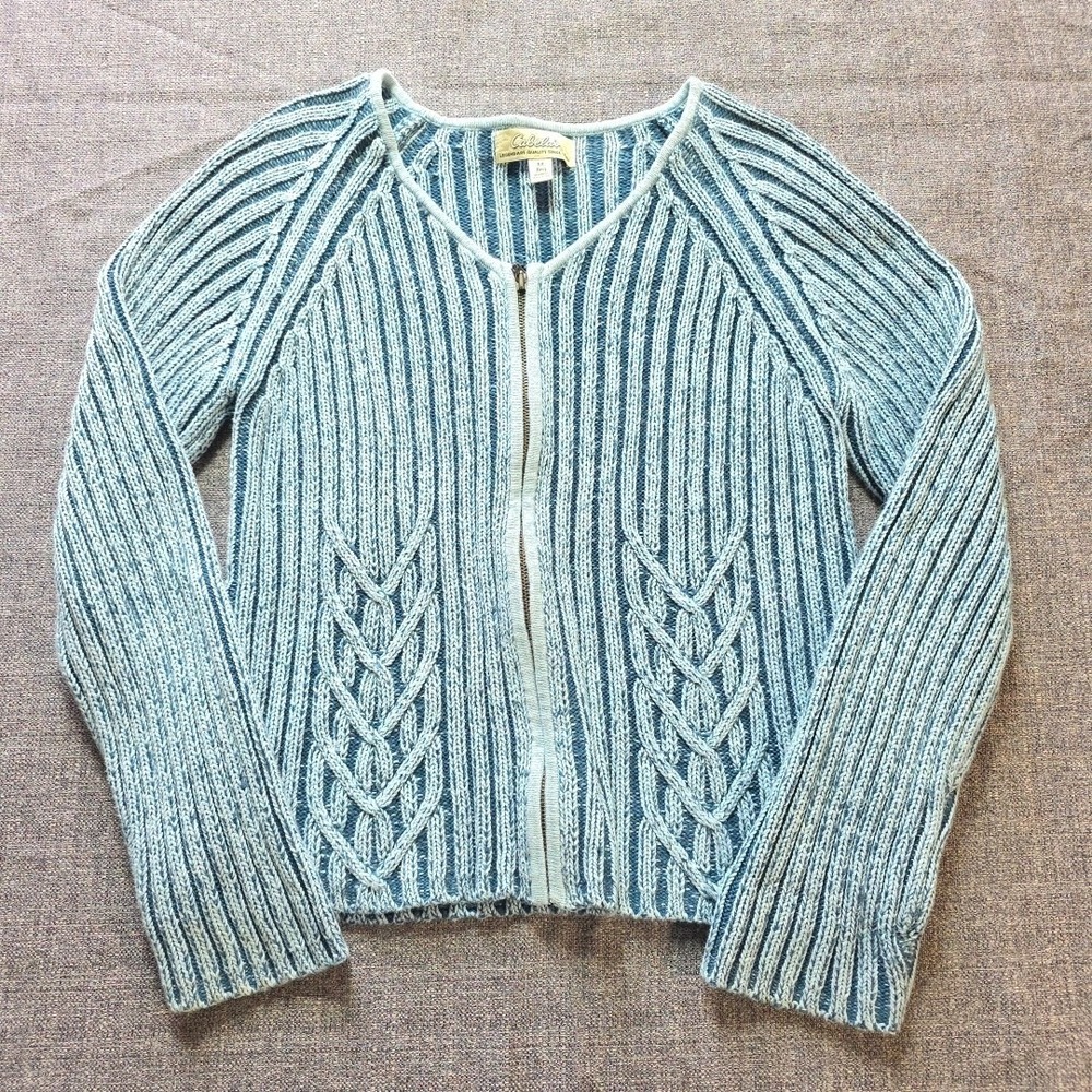 Vintage Cabela's Ribbed Knit Cardigan Sweater Zip Up Celtic Braid Heavy Medium